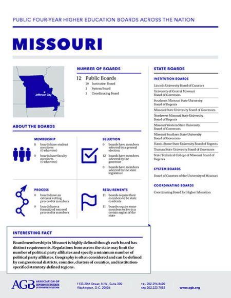 Missouri Higher Education Governing Boards fact sheet