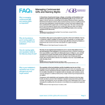 AGB FAQs Managing Controversial gifts and naming rights
