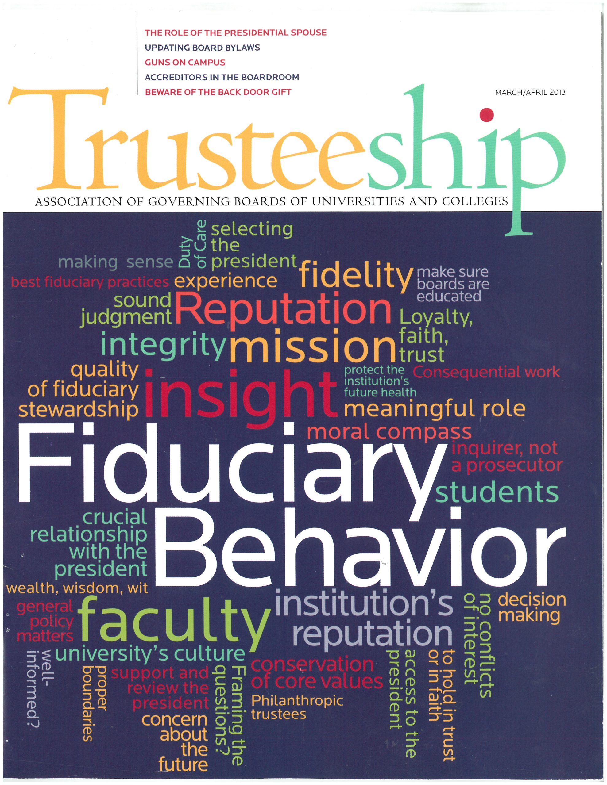 AGB Trusteeship Magazine March/April 2013 with cover article "Fiduciary Behavior"