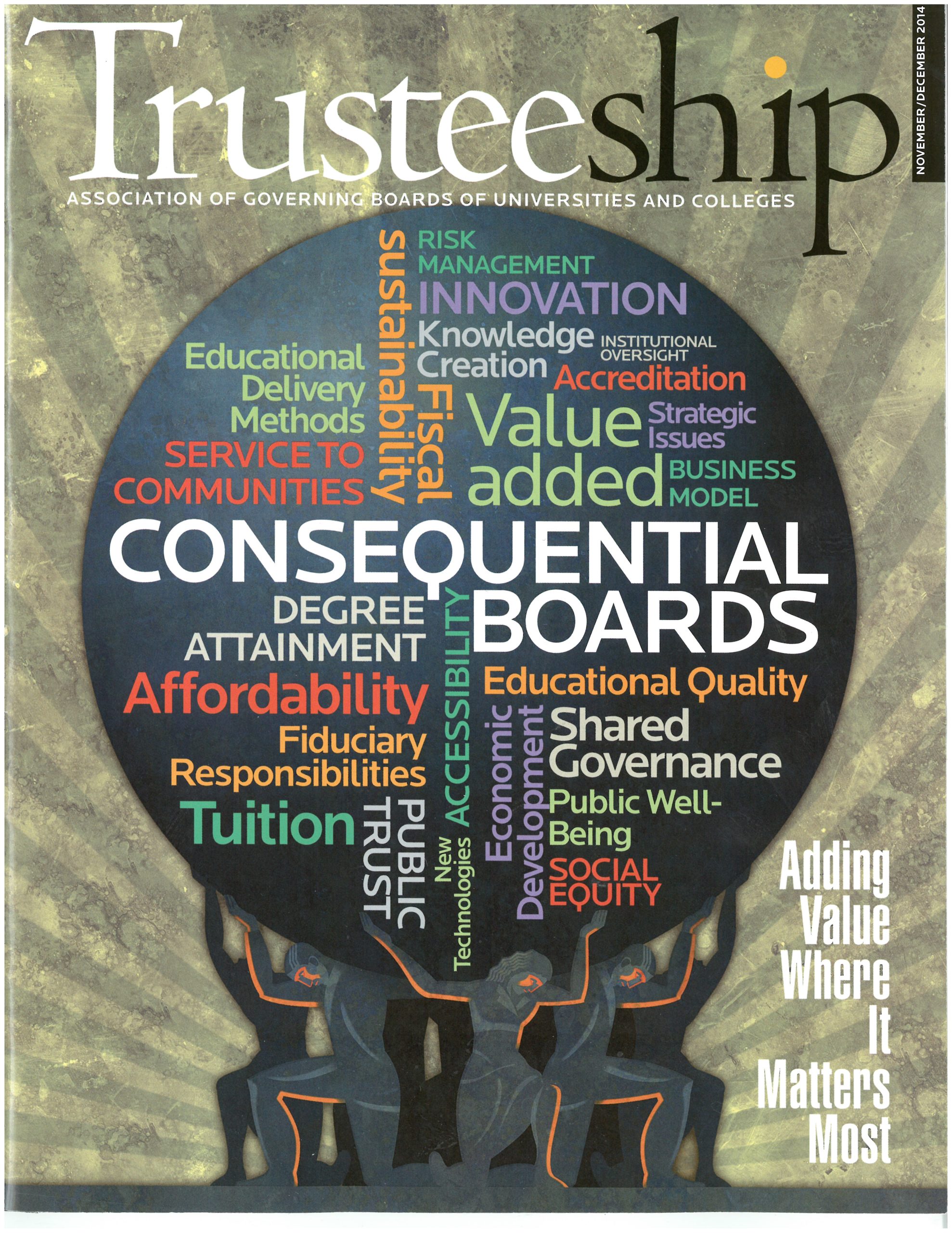 AGB Trusteeship Magazine November/December 2014 with cover article "Consequential Boards"