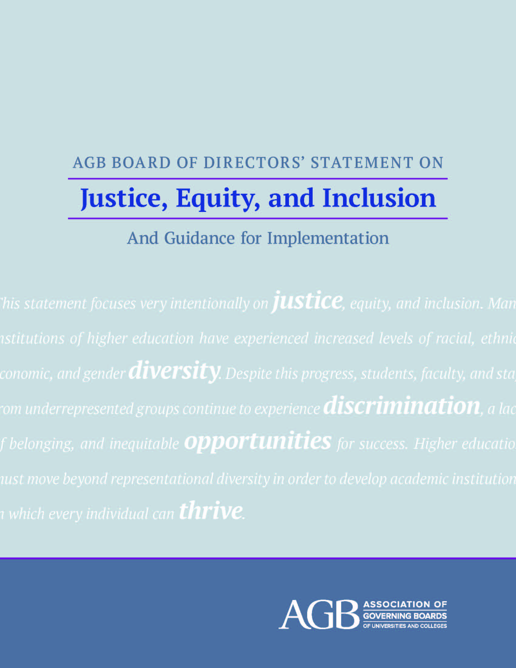 Statement on Justice, Equity, and Inclusion and Guidance for Implementation
