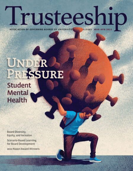Trusteeship Magazine March/April 2022 with cover article "Under Pressure- Student Mental Health"