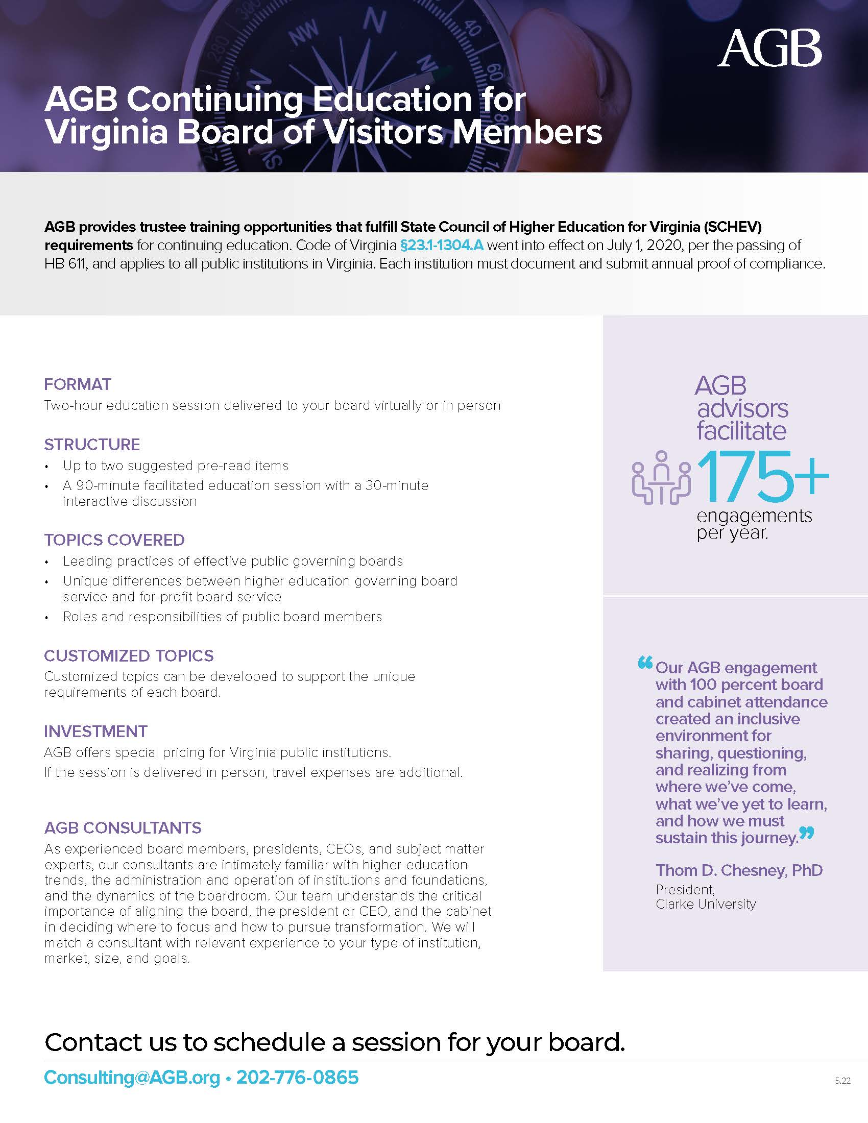 AGB Consulting - Continuing Education for Virginia Board of Visitors Members overview