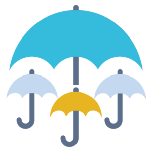 One large umbrella protecting several smaller umbrellas